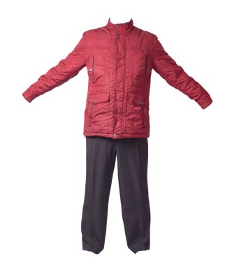 Erkek ceketi ve pantolonu beyaz arka planda izole edilmiş..