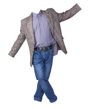 Beyaz arka planda izole edilmiş gömlekli ve kotlu ceket.. 