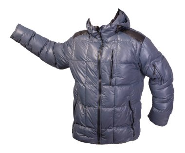 Beyaz arka planda izole edilmiş kapüşonlu bir erkek ceketi. Rüzgâr Kırması