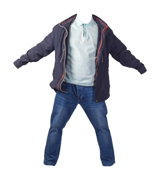 Jaqueta, camisa e jeans azul isolado no fundo branco. casu — Fotografia de Stock