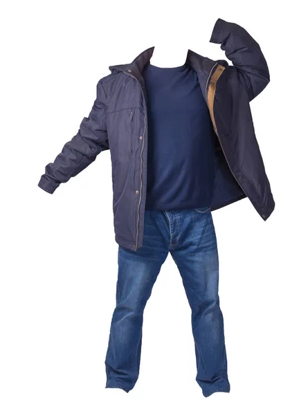 Jacket, sweater and blue jeans isolated on white background. cas — 스톡 사진