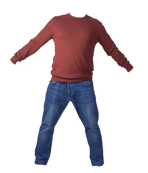 Maglione uomo e jeans isolati su sfondo bianco.casual coagulo — Foto Stock