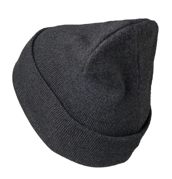 Cappello Grigio Lavorato Maglia Isolato Uno Sfondo Bianco Accessorio Cappello — Foto Stock