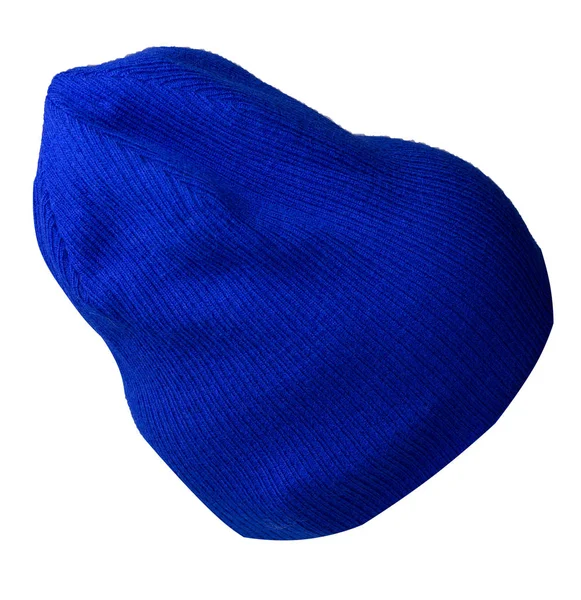 Gestrickte Blaue Mütze Isoliert Auf Weißem Hintergrund Mode Hut Accessoire — Stockfoto