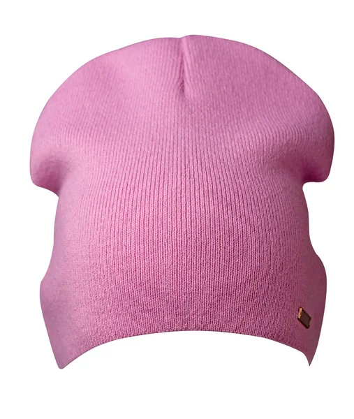 Cappello Rosa Donna Cappello Lavorato Maglia Isolato Sfondo Bianco — Foto Stock