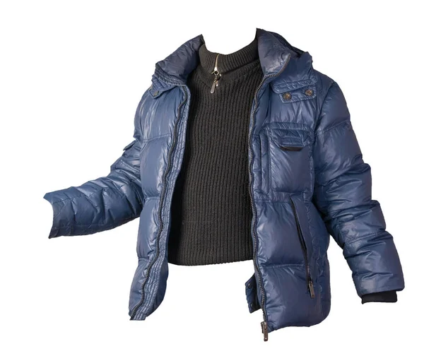 Blaue Jacke Und Schwarzer Pullover Isoliert Auf Weißem Background Bologna — Stockfoto