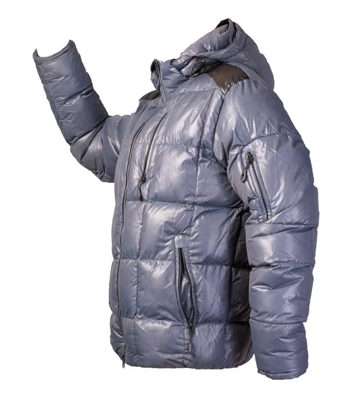 Beyaz arka planda izole edilmiş kapüşonlu erkek mavi ceketi. Rüzgarlık ceketi. Sıradan stil