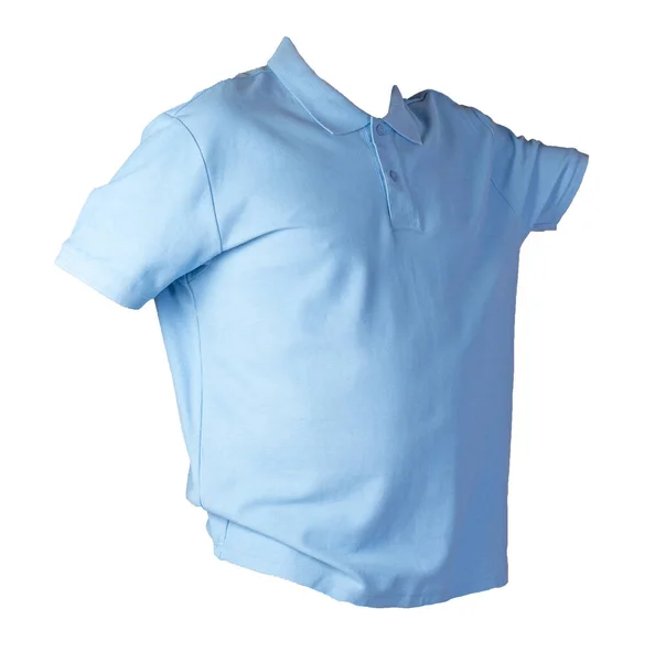 Shirt Blu Chiaro Maniche Corte Isolata Camicia Cotone Bianco Sfondo — Foto Stock