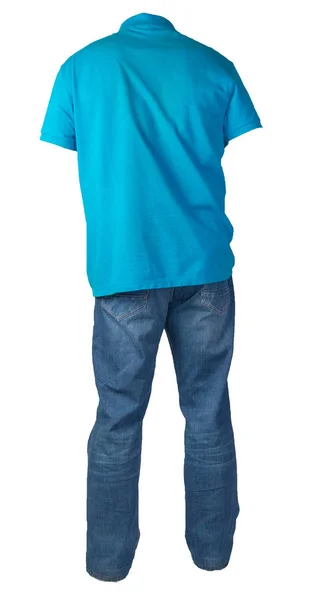 Мужская Голубая Футболка Синие Джинсы Изолированы Белом Фоне Casual Одежды — стоковое фото