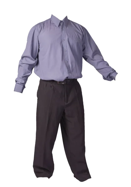 Męska Purpurowa Koszula Czarne Spodnie Odizolowane Białym Tle Odzież Moda — Zdjęcie stockowe