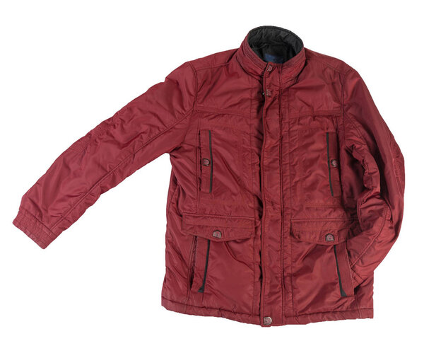 Men's red jacket isolated on a white background. Windbreaker jacket top view . Casual style