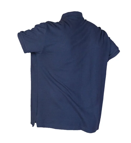 Camiseta Curta Manga Azul Escuro Isolada Camisa Algodão Fundo Branco — Fotografia de Stock