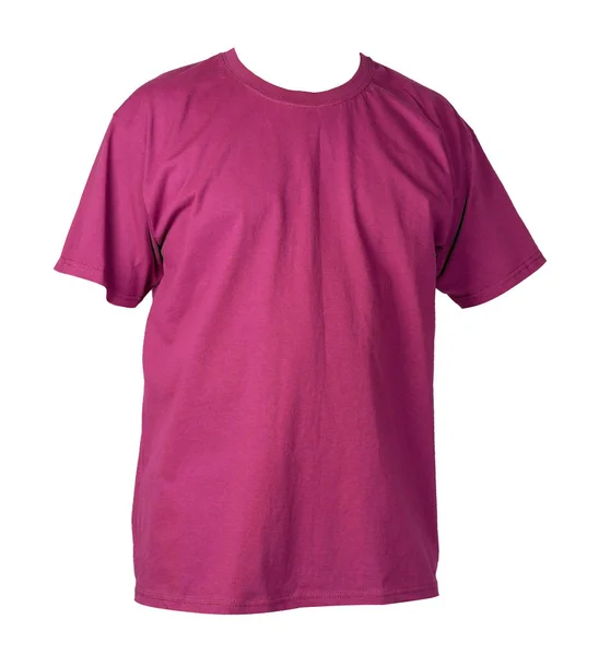 Burgundy Shirt Isolated White Background Summer Cotton Short Sleeve Shirt — Stock Photo, Image