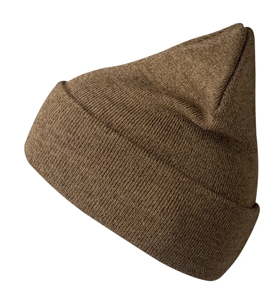 白色背景上孤立的针织棕色帽子 休闲风格的时尚服饰 — 图库照片