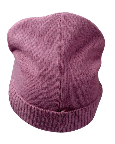 女用粉红帽子白色背景下孤立的针织帽子 — 图库照片