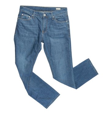 Beyaz arka planda izole edilmiş kot pantolon. Güzel rahat kot üst görünümü .