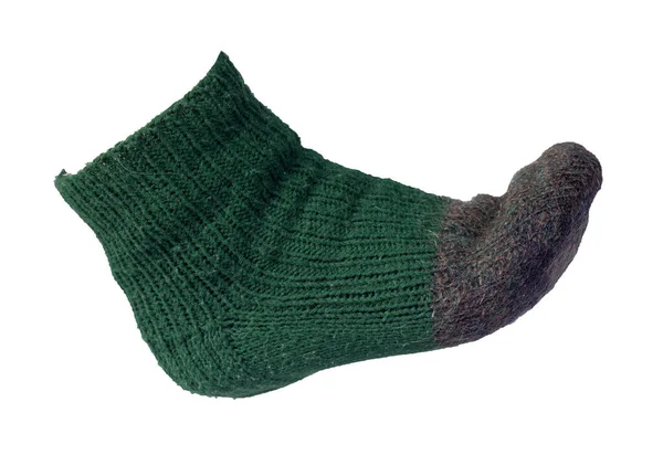 Woolen Dark Green Gray Socks Isolated White Background Winter Accessories — Stock Photo, Image