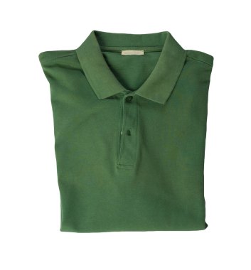 Kısa kollu koyu yeşil tişört beyaz arka planda izole edilmiş. Pamuklu tişört üstte. Sıradan stil