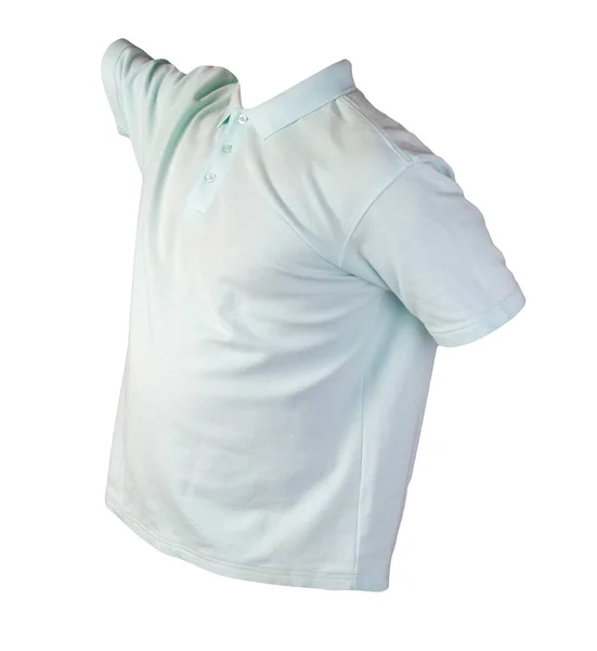 Shirt Manica Corta Turchese Isolata Camicia Cotone Fondo Bianco Stile — Foto Stock