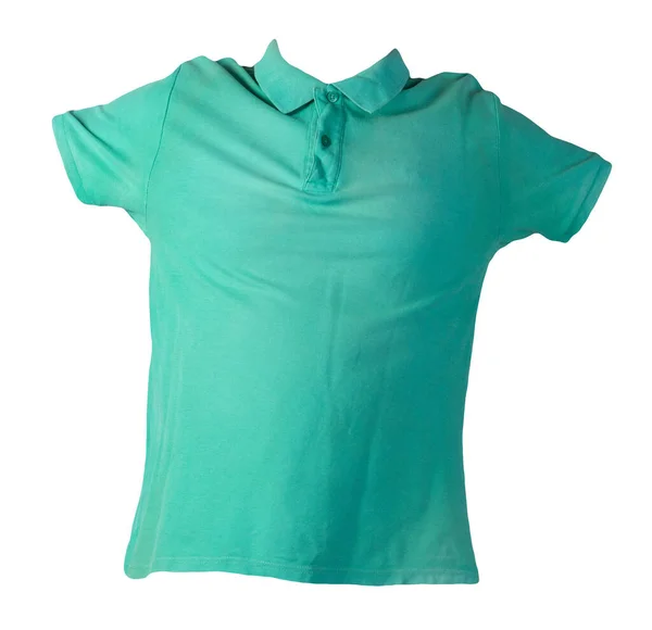 短袖绿色T恤 白色背景棉质衬衫 随意的风格 — 图库照片