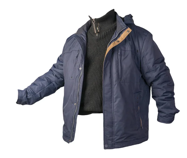 蓝色夹克和黑色毛衣 背景白色 博洛尼亚夹克和羊毛毛衣 — 图库照片