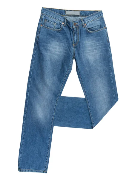 Jeans Blu Isolati Sfondo Bianco Bellissimi Jeans Casual Vista Dall — Foto Stock