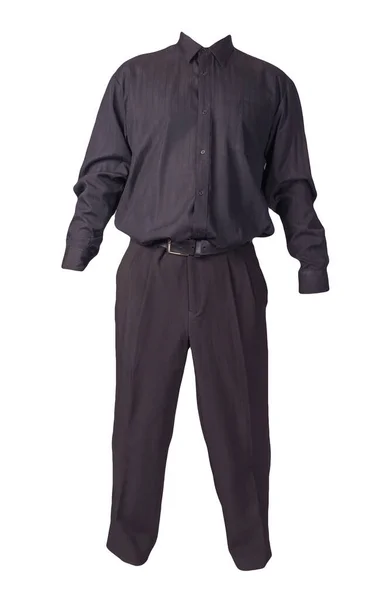 Czarna Koszula Męska Czarne Spodnie Odizolowane Białym Tle Odzież Moda — Zdjęcie stockowe