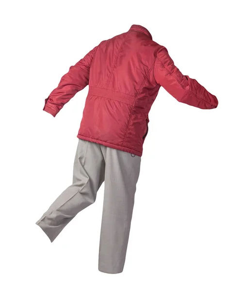 Men Red Jacket Light Gray Pants Isolated White Background Men — 스톡 사진