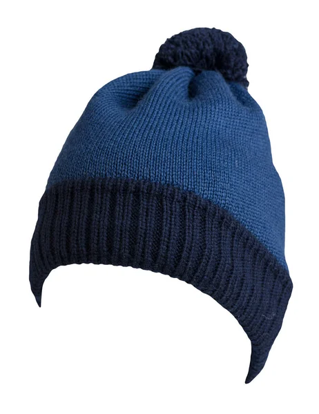 Πλεκτό Σκούρο Μπλε Ανοιχτό Μπλε Καπέλο Απομονωμένο Λευκό Φόντο Καπέλο — Φωτογραφία Αρχείου