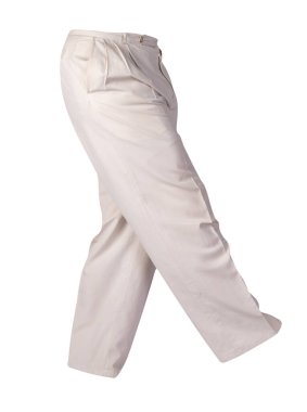 Beyaz pantolon beyaz arka planda izole edilmiş. Moda erkek pantolonu.