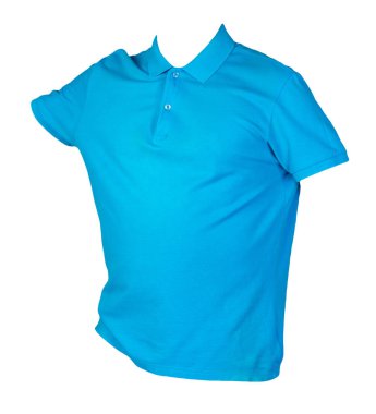 Kısa mavi kollu tişört beyaz arka plan pamuk gömleğine izole edilmiş. Sıradan stil