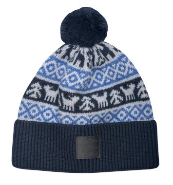 Örgü mavi beyaz şapka beyaz arka planda izole edildi. .