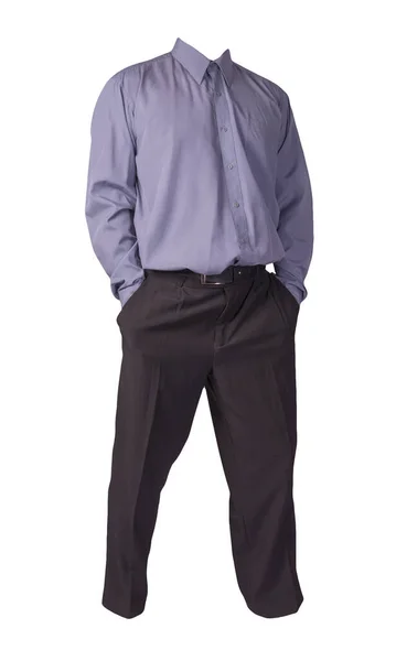 Чоловіча Фіолетова Сорочка Чорні Штани Ізольовані Білому Тлі Модний Одяг — стокове фото