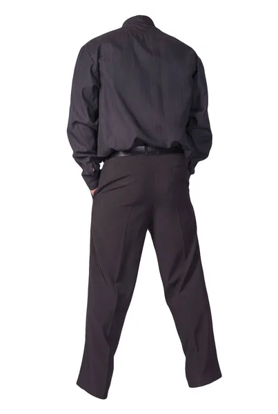 Zwart Herenshirt Zwarte Broek Geïsoleerd Witte Achtergrond Mode Kleding — Stockfoto