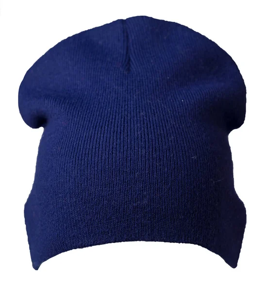 女人的蓝帽子白色背景下孤立的针织帽子 — 图库照片