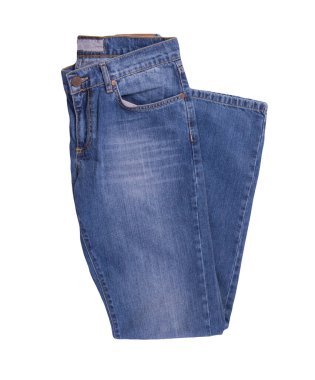 Beyaz arka planda izole edilmiş kot pantolon. Güzel rahat kot üst görünümü .