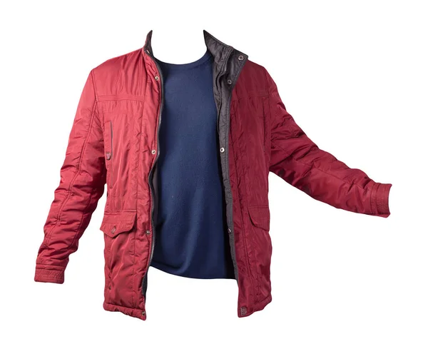 Red Jacket Dark Blue Sweater Isolated White Background Bologna Jacket — 스톡 사진