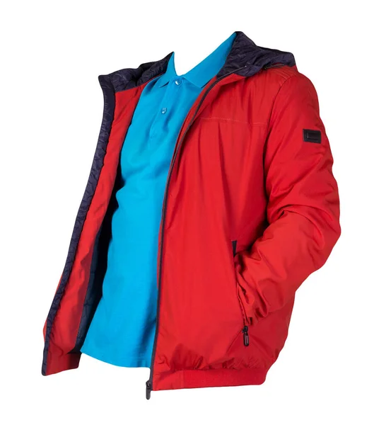 Men Blue Shirt Red Jacket Isolated White Background Casual Clothing — Stock Photo, Image