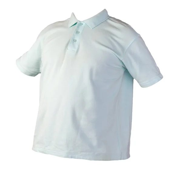 Short Sleeved Turquoise Shirt Button Collars Isolated White Background Cotton — Stock Photo, Image