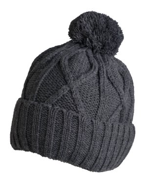   Örgü gri şapka beyaz arka planda izole edildi. .