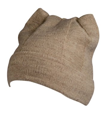 Kadınların biege şapkası. Örgü şapka beyaz arkaplanda izole.