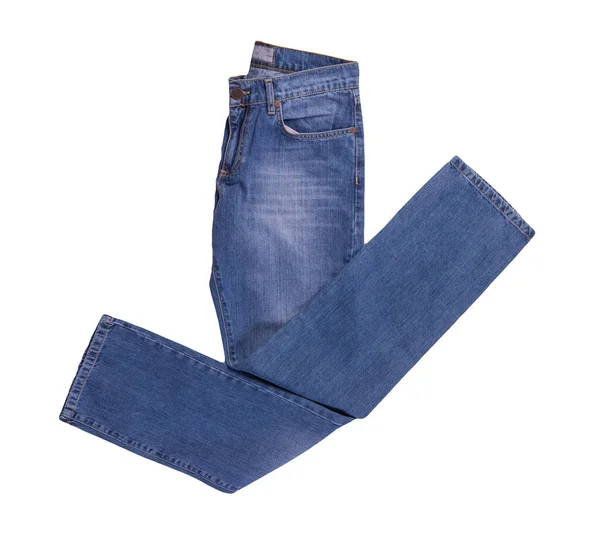 Blå Jeans Isolerade Vit Bakgrund Vackra Casual Jeans Uppifrån — Stockfoto