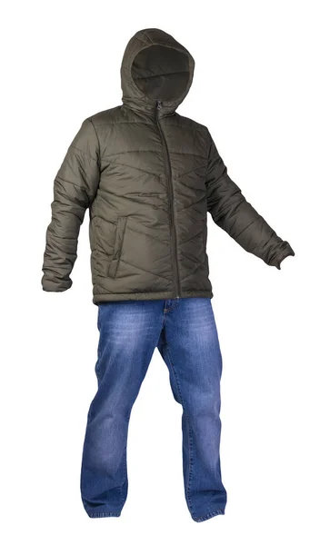 Hakki Män Jacka Och Blå Jeans Isolerad Vit Bakgrund Casual — Stockfoto