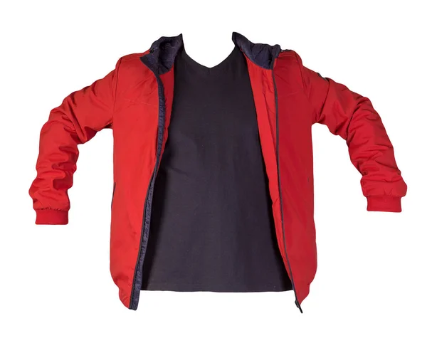 红色拉链夹克和黑色T恤 白色背景隔离 随意的风格 — 图库照片