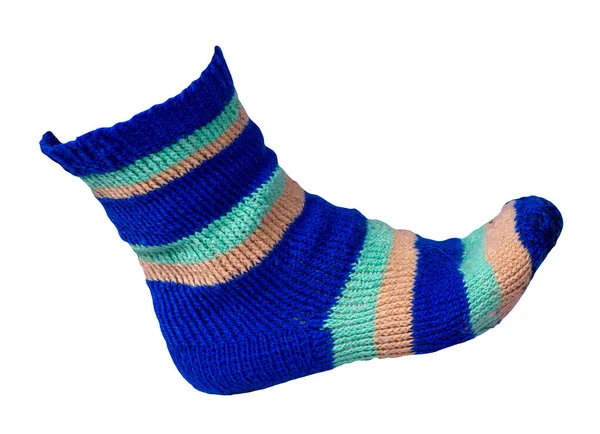 Woolen Blue Turquoise Beige Striped Socks Isolated White Background Winter — Stock Photo, Image