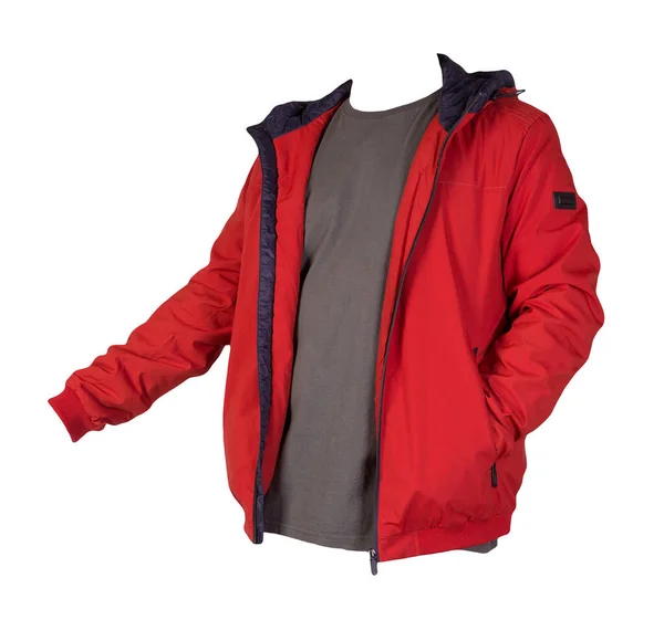 Rote Jacke Mit Reißverschluss Und Graues Shirt Auf Weißem Hintergrund — Stockfoto