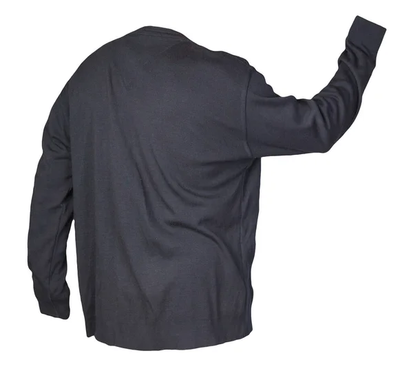 白い背景にダークブルーのセーターRを編みました 首の下に男のセーター カジュアルスタイル — ストック写真