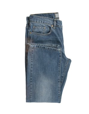 Beyaz arka planda izole edilmiş kot pantolon. Güzel rahat kot üst görünümü .