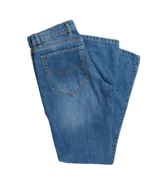 Beyaz arka planda izole edilmiş kot pantolon. Güzel rahat kot üst görünümü .