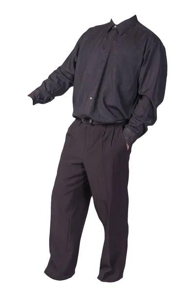 Pánská Černá Košile Černé Kalhoty Izolované Bílém Pozadí Módní Oblečení — Stock fotografie